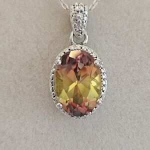 Elegant Multicolor Tormaline  Pendant Necklace And Earrings Set In SS